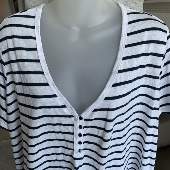 Old Navy Linen Blend Henley Shirt Women's Striped V-Neck Short Sleeve White 3X - Picture 3 of 12